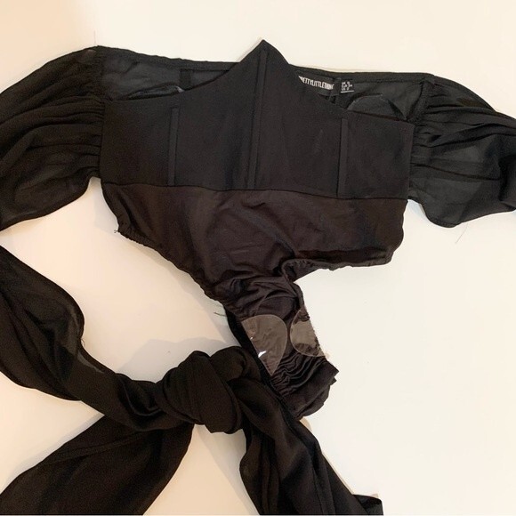 NWT Pretty Little Thing Goth Chiffon Halterneck Underbust Corset Bodysuit 2 - Picture 11 of 11
